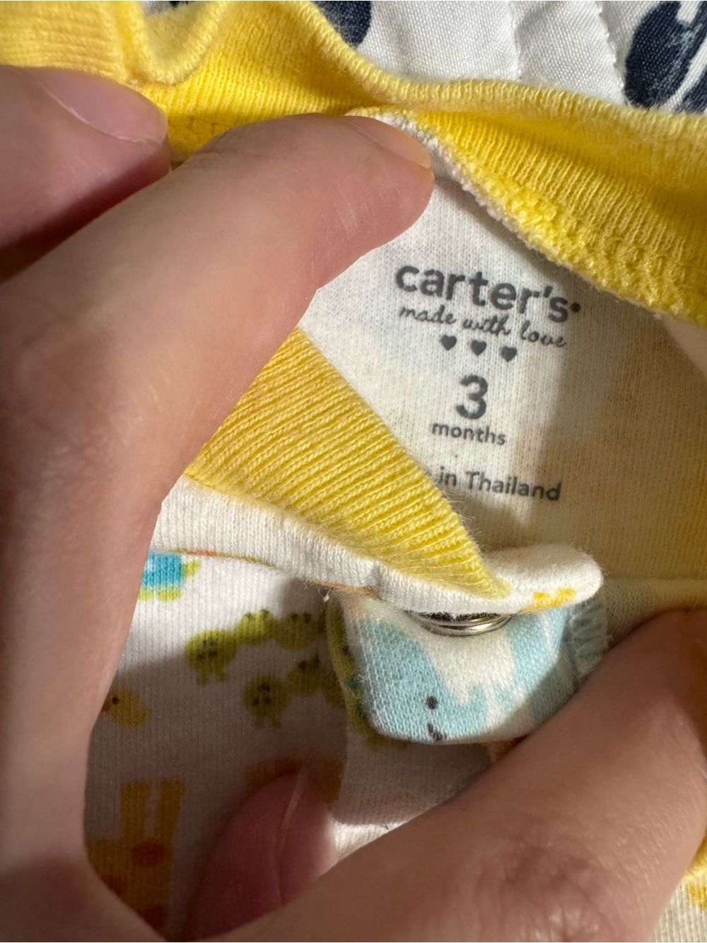 Carter's White Baby Onesie with Yellow Trim and Pastel Animal Print